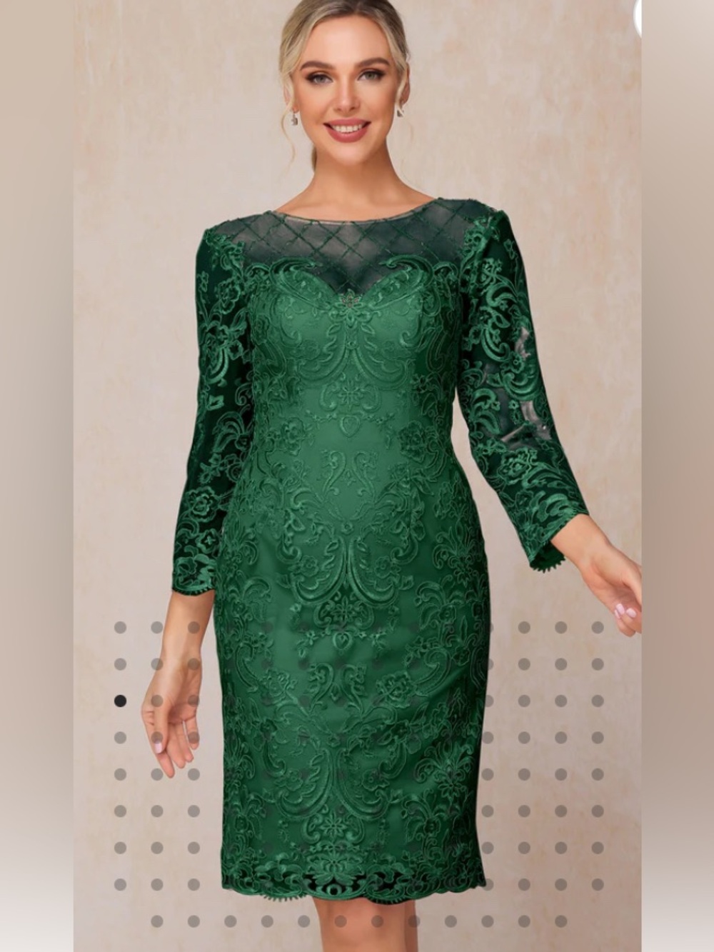 Formal Elegant Emerald Green Lace Sheath Dress